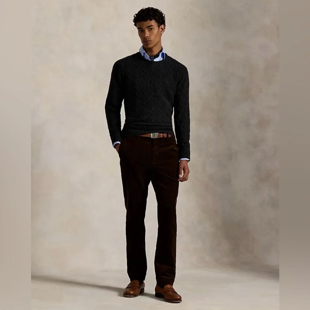 Polo Ralph Lauren Men’s Cable-Knit Wool-Cashmere Sweater Black XXL Quiet Luxury